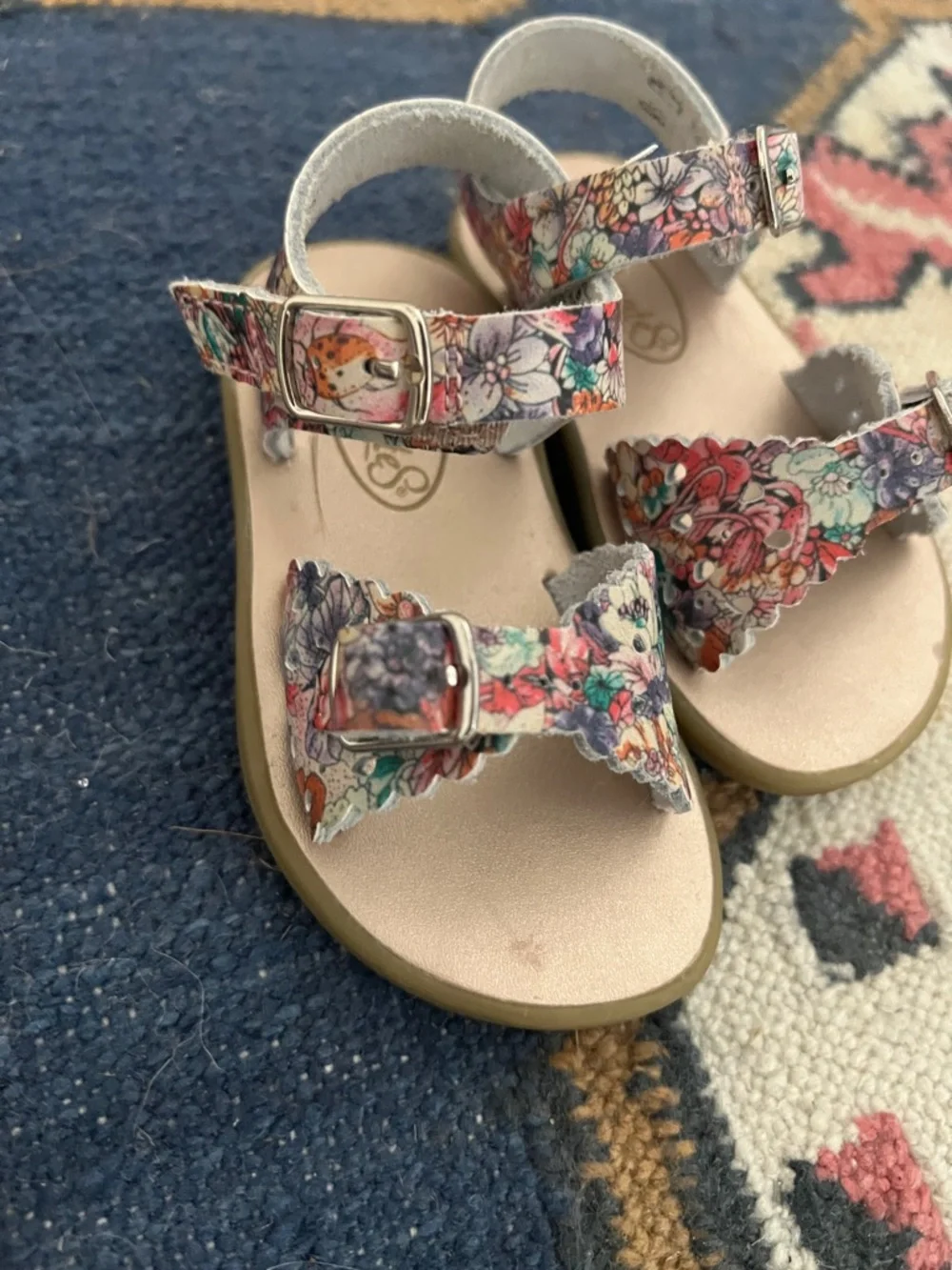 Footmates Ariel Floral Leather Sandals Toddler Size 5 Buckle Strap